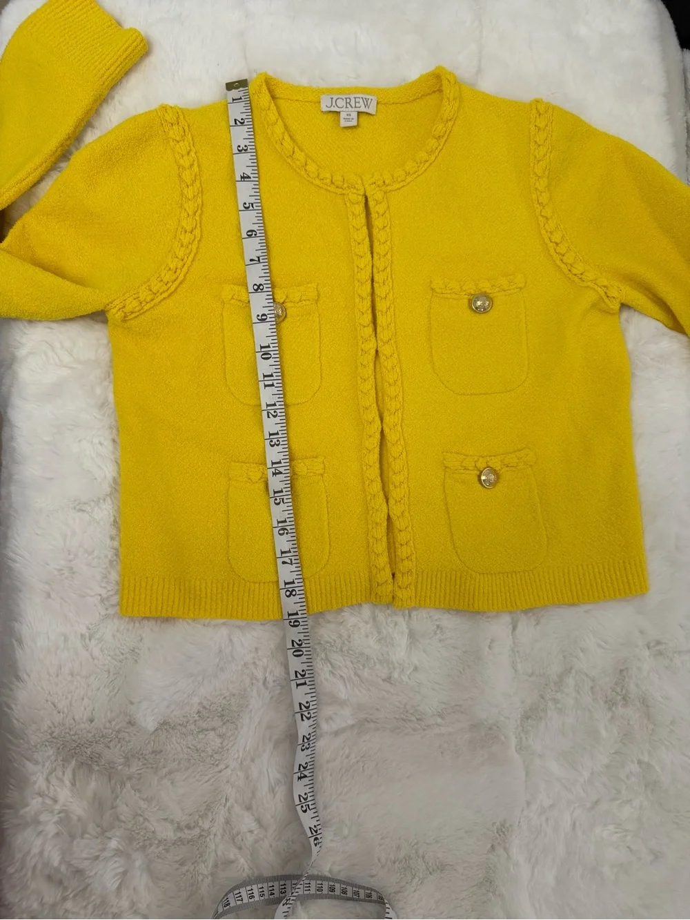 J.Crew Yellow Textured Lady Jacket Cardigan Gold Button Sweater XS - Picture 5 of 9